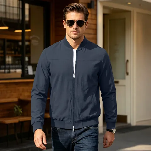 Giacca da Uomo in Puro Cotone Casual Tinta Unita Vestibilità Larga Cerniera Manica Lunga Colletto Coreana Primavera Autunno