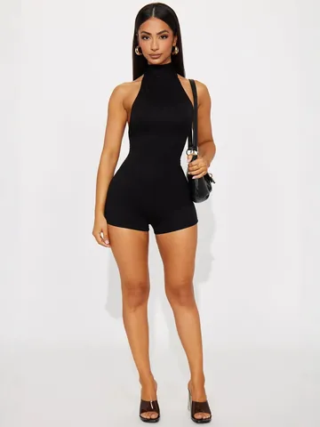 Women Sexy Halter Neck Backless Sleeveless Romper Slim Fit Solid Color Polka Dot Jumpsuit Shorts Summer Fashion Party Clubwear