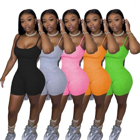 Combishort de Sport Sexy Couleur Unie pour Femme Polyester Tricoté Sans Manches Bodycon Top And Bottom Pour Fitness Quotidien Décontracté