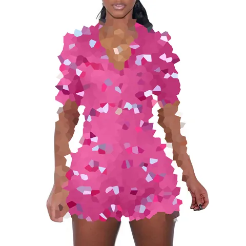 Pagliaccetto Donna Casual Largo con Stampa a Farfalla Lettera Cartone Animato Scollo a V Bottone Manica Corta Tuta Casa