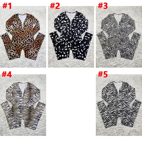 Combinaison Femme Décontractée Imprimé Animal Manches Longues Pantalon Long Léopard Tigre Zèbre Sexy Col en V Bouton Top And Bottom