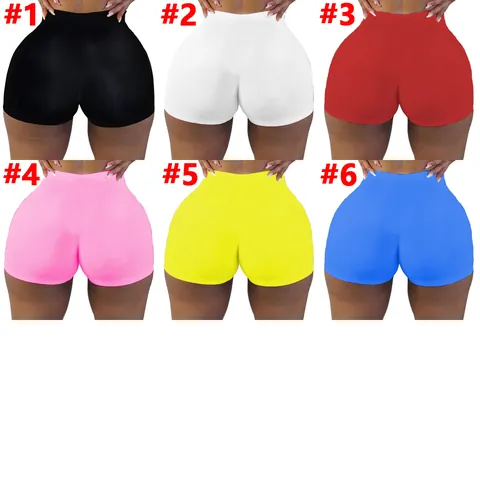 Women Sexy High Waist Yoga Shorts Slim Fit Solid Color Polyester Sports Fitness Bottom