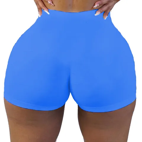 Women Sexy High Waist Yoga Shorts Slim Fit Solid Color Polyester Sports Fitness Bottom