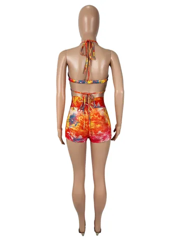Women Sexy Floral Print Halter Neck Cut Out Romper Slim Fit Sleeveless One Piece Jumpsuit For Summer Beach Party Clubwear