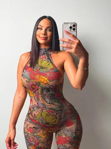 Women Sexy Mesh Floral Dragon Print Halter Backless Jumpsuit Polyester Spandex Printed Top And Bottom Clubwear Bodysuit