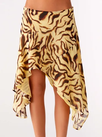 Women Sexy Leopard Print Irregular Hem Skirt Asymmetric High Waist Polyester Midi Skirt With Lining Fashion Party Bottom