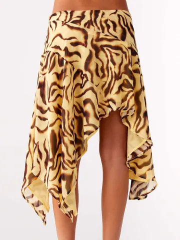 Women Sexy Leopard Print Irregular Hem Skirt Asymmetric High Waist Polyester Midi Skirt With Lining Fashion Party Bottom