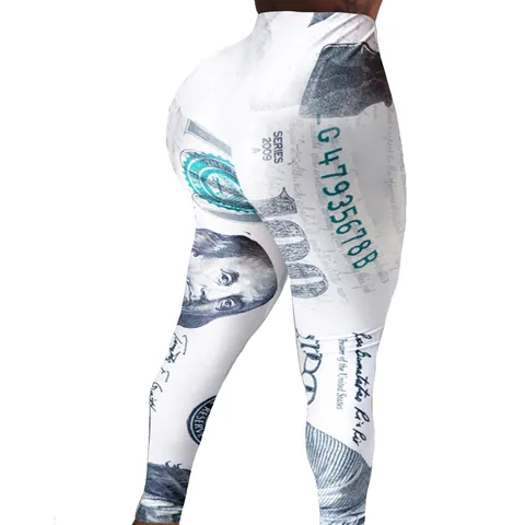Sexy Women US Dollar Money Print Skinny Leggings Polyester High Elasticity Slim Fit Yoga Pants Daily Outdoor Bottom