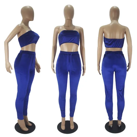 Dames Sexy Effen Kleur Fluweel Tube Top en Hoge Taille Broek Outfit Top Und Bottom Voor Modieuze Streetwear Kleding