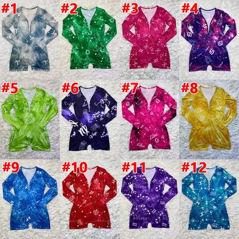 Women Casual Constellation Print Long Sleeve V Neck Jumpsuit Romper Loungewear Home Wear Top And Bottom