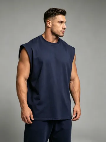 Men's Quick Dry Cotton Fitness Tank Top Solid Color Crew Neck Sleeveless Training Gym Muscle Vest Casual Sportswear Top
