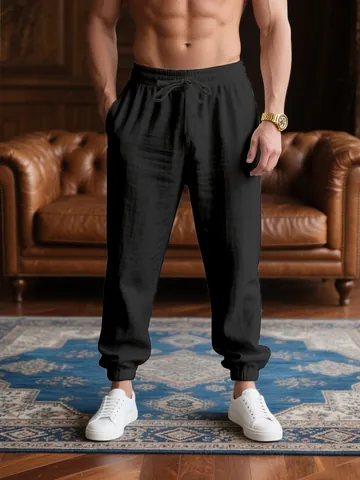 Men's Casual Jogger Pants Cotton Blend Breathable Loose Drawstring Cuffed Sweatpants For Spring Summer Vacation Sports Bottoms