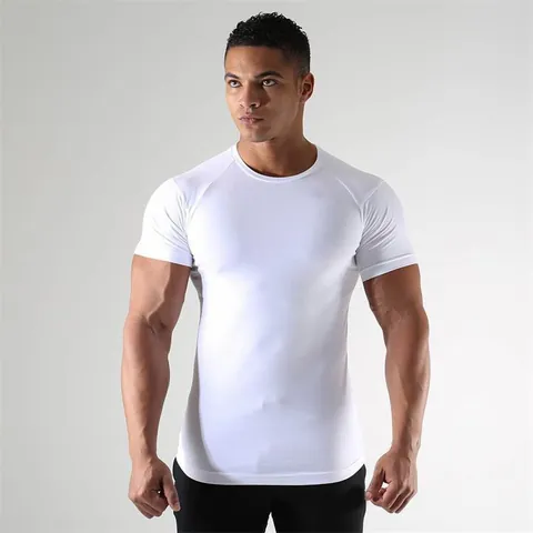 Men Muscle Fit Compression T-Shirt Quick Dry Short Sleeve Training Top For Gym Sports Basketball Running Muscle Tee
