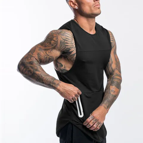 Herren Sport Schnelltrocknend Tank Top Ärmellos Fitness Muskel Weste Mit Seitlicher Reißverschlusstasche Atmungsaktives Polyester Training Top