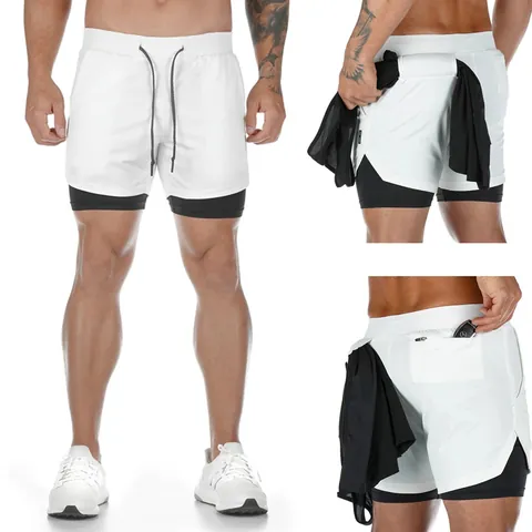 Men's Athletic 2-in-1 Quick-dry Training Shorts Workout Gym Running Mesh Shorts With Towel Loop Pocket Top And Bottom