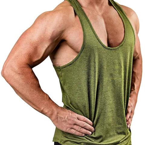 Men Muscle Gym Tank Top V Neck Stringer Bodybuilding Vest Sleeveless Workout Shirt Heathered Polyester Solid Color Top