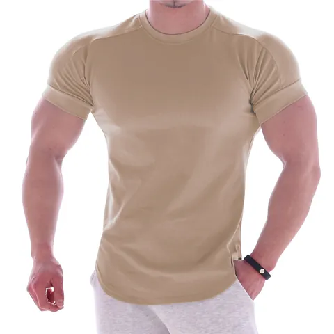 Men Muscle Aesthetic Round Neck Slim Fit Sports T-Shirt Breathable Quick-Dry Short Sleeve Running Fitness Training Top For Men