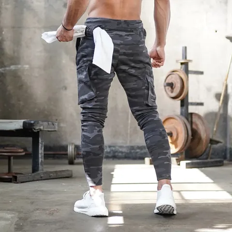 Men's Multi-pocket Sports Cargo Pants Slim Fit Running Training Joggers Camouflage Sweatpants Tapered Leg Gym Bottom