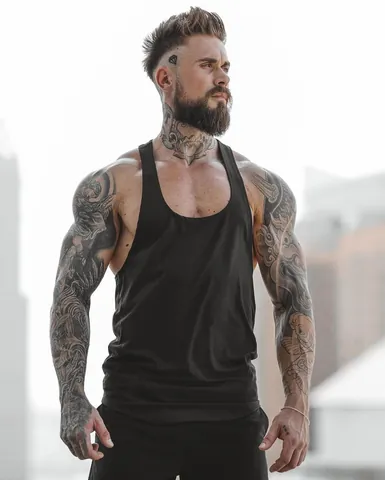 Men's Fitness Muscle Tank Top Sleeveless Gym Sport Vest Breathable Stretchy Workout Splicing Top Casual Bodybuilding Shirt