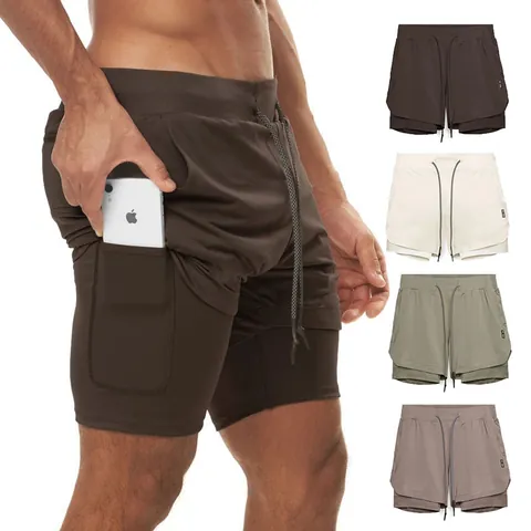 Pantalones Cortos Deportivos 2 en 1 de Doble Capa para Hombre Con Lazo para Toalla Bolsillo para Teléfono Secado Rápido Transpirable Poliéster Correr Fitness Entrenamiento Mesh Shorts