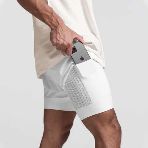 Men 2-In-1 Quick Dry Muscle Sports Shorts With Liner Running Gym Training Double Layer Bottom Breathable Shorts For Workout Fitness