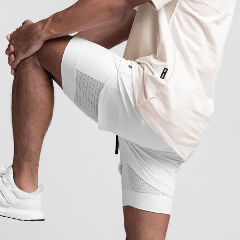Men 2-In-1 Quick Dry Muscle Sports Shorts With Liner Running Gym Training Double Layer Bottom Breathable Shorts For Workout Fitness