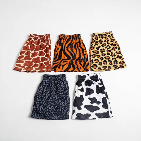 Summer American High Street Leopard Print Shorts Unisex Athletic Mesh Basketball Shorts Loose Breathable Casual Bottoms