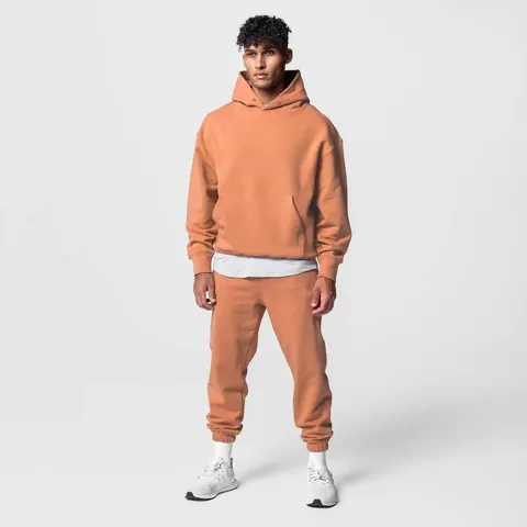 Men's Casual Sportswear Hooded Sweatshirt And Sweatpants Cotton Blend Fleece Tracksuit Outfits Top And Bottom