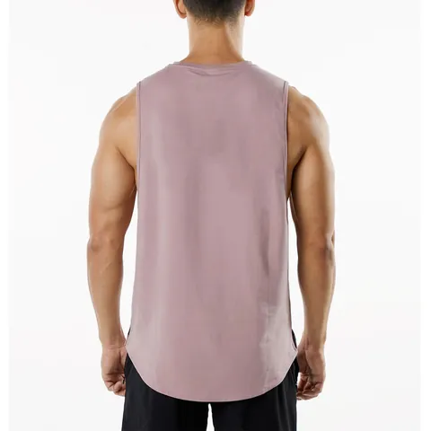 Men's Casual Sport Tank Top Cotton Blend Breathable Sleeveless Top With Side Slit Curved Hem Muscle Training Fitness Vest