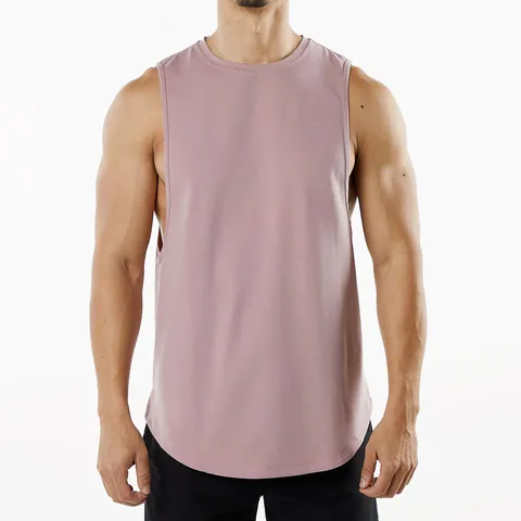 Men's Casual Sport Tank Top Cotton Blend Breathable Sleeveless Top With Side Slit Curved Hem Muscle Training Fitness Vest
