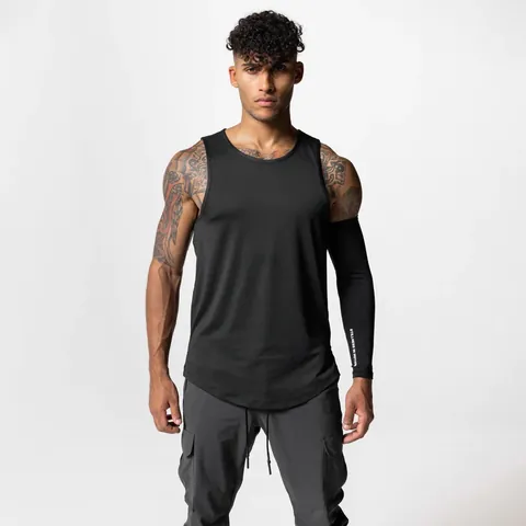 Men Muscle Sports Tank Top Mesh Breathable Quick Dry Gym Fitness Training American Basketball Sleeveless Curved Hem Top