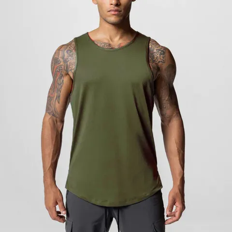 Men Muscle Sports Tank Top Mesh Breathable Quick Dry Gym Fitness Training American Basketball Sleeveless Curved Hem Top