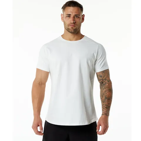 T-Shirt de Sport en Coton Décontracté pour Hommes Col Rond Manches Courtes pour Gym Fitness Workout Été Couleur Unie