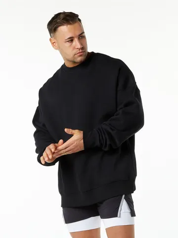 Heren Heavyweight 400G Fleece Gevoerd Ronde Hals Sweatshirt Amerikaans Oversized Afhangende Schouders Effen Kleur Pullover Top