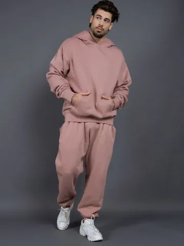 Heavyweight Cotton Blend Fleece Hooded Sweatshirt And Pants Top And Bottom Unisex Oversized Loose Casual Sports Tracksuit