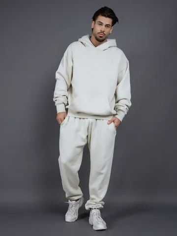 Heavyweight Cotton Blend Fleece Hooded Sweatshirt And Pants Top And Bottom Unisex Oversized Loose Casual Sports Tracksuit