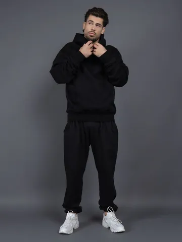 Ensemble Sweat-shirt à Capuche et Pantalon de Jogging Molletonné Unisexe Décontracté Couleur Unie Haut et Bas Ample Survêtement
