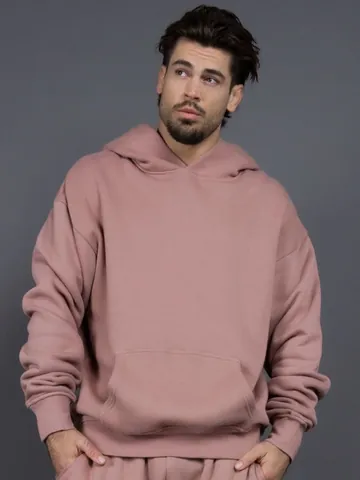 New 400G Heavyweight Cotton Blend Fleece Lined Hoodie for Men American Oversized Dropped Shoulder Solid Color Pullover Sweatshirt Couple Streetwear Autumn Winter Top
