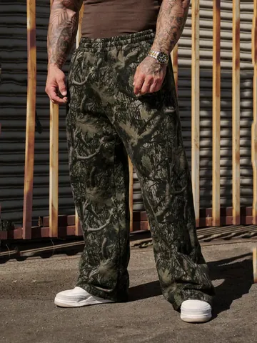 Men's Loose Jogger Pants Digital Forest Camo Pattern American Streetwear Casual Baggy Sweatpants Bottom For Men
