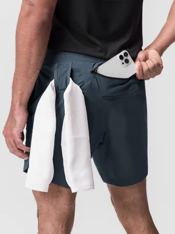 Pantalones Cortos Deportivos Casuales Estilo Americano para Hombre Secado Rápido Tejido Workout Fitness Gimnasio Correr con Bolsillo Trasero de Cremallera y Lazo para Toalla