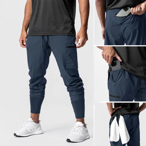 Men Outdoor Quick Dry Cargo Pants Elastic Multi-Pocket Joggers Breathable Workout Fitness Training Sweatpants Bottoms