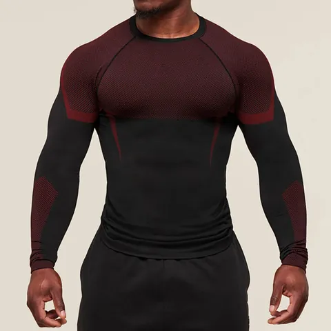 Men's Quick Dry Compression Long Sleeve T-Shirt Sports Fitness Gym Training Top Printed Breathable Polyester Athletic Shirt