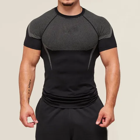 Men Quick Dry Athletic Compression T-Shirt Short Sleeve Gym Training Top Printed Tight Fitness Workout Sports Tee