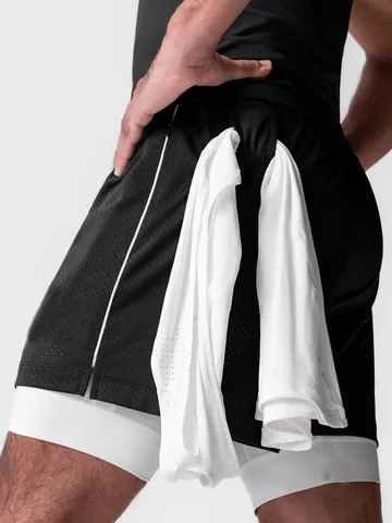 Pantalones Cortos Deportivos de Doble Capa para Hombre Estilo Americano Secado Rápido 2 en 1 con Bolsillo para Teléfono y Lazo para Toalla para Entrenamiento de Gimnasio