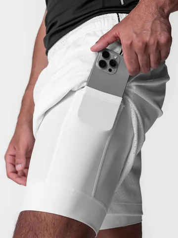 Pantalones Cortos Deportivos de Doble Capa para Hombre Estilo Americano Secado Rápido 2 en 1 con Bolsillo para Teléfono y Lazo para Toalla para Entrenamiento de Gimnasio