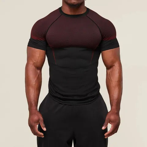 Men Quick Dry Athletic Compression T-Shirt Short Sleeve Gym Training Top Printed Tight Fitness Workout Sports Tee