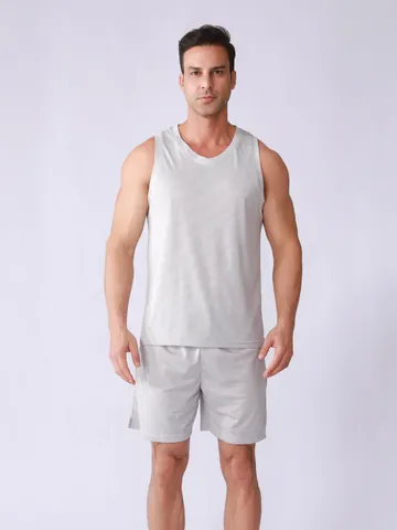 Men Summer Sports Fitness Quick Drying Top And Bottom Breathable Running Training Shorts Vest Set Polyester Activewear