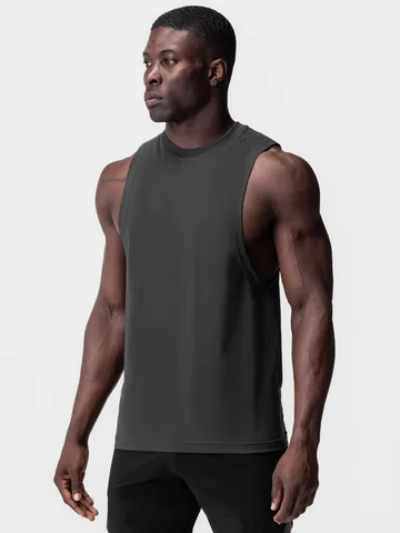 Men's Athletic Fitness Vest Ice Feel Cotton Blend Wide Armhole Crew Neck Tank Top Solid Color Gym Workout Training Vest