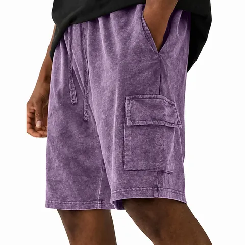Men's Vintage Cotton Denim Cargo Shorts Acid Wash Snow Texture Drawstring Elastic Waist Bottom Casual Daily Work Shorts