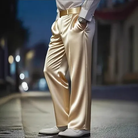 High-End Acetaat Satijn Heren Casual Wijd Uitlopende Broek Slim Fit Hoge Taille Rechte Draperen Broek Britse Stijl Zomer Heren Broek